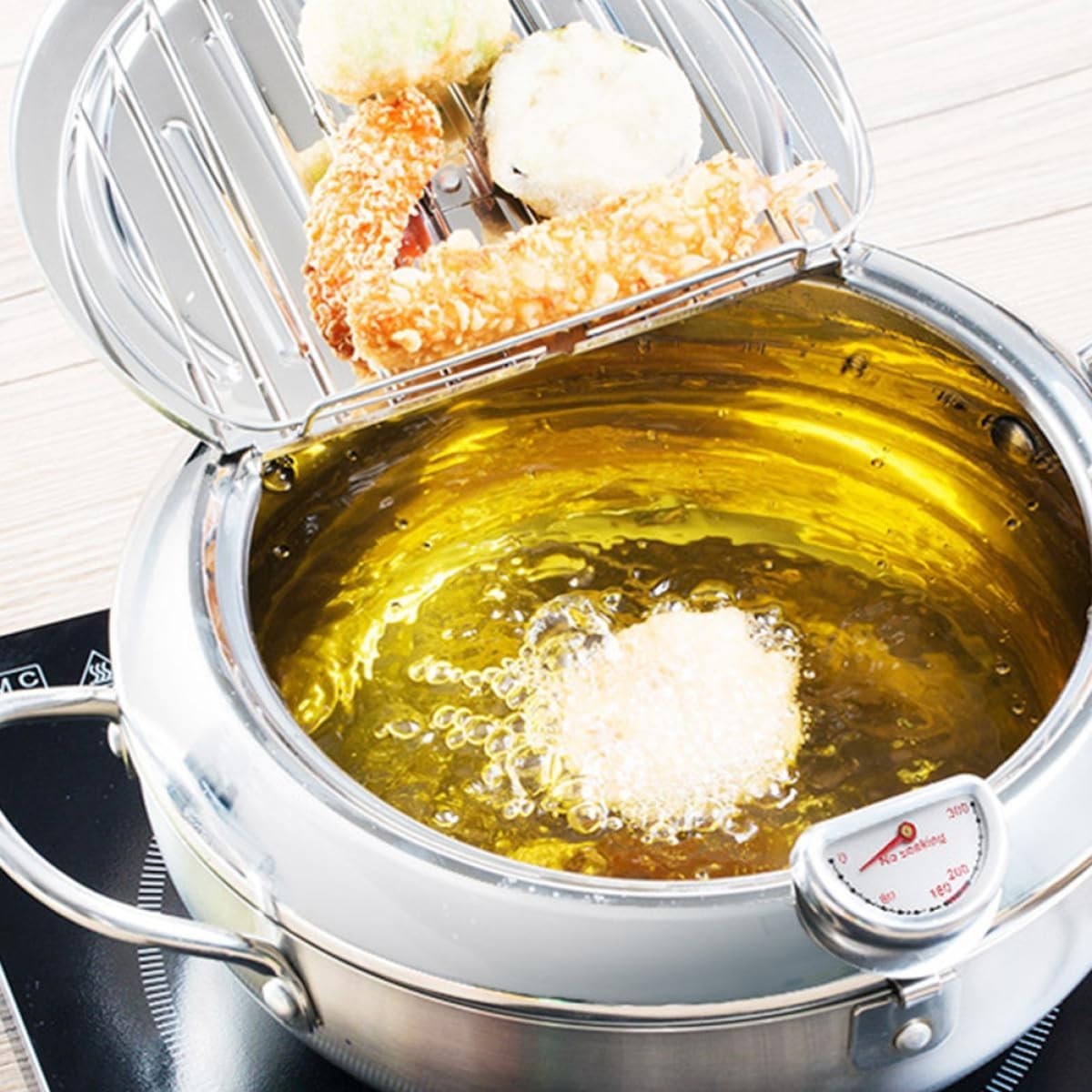 Deep Frying Pot With Thermometer Lid Induction Gas Fryer Pan