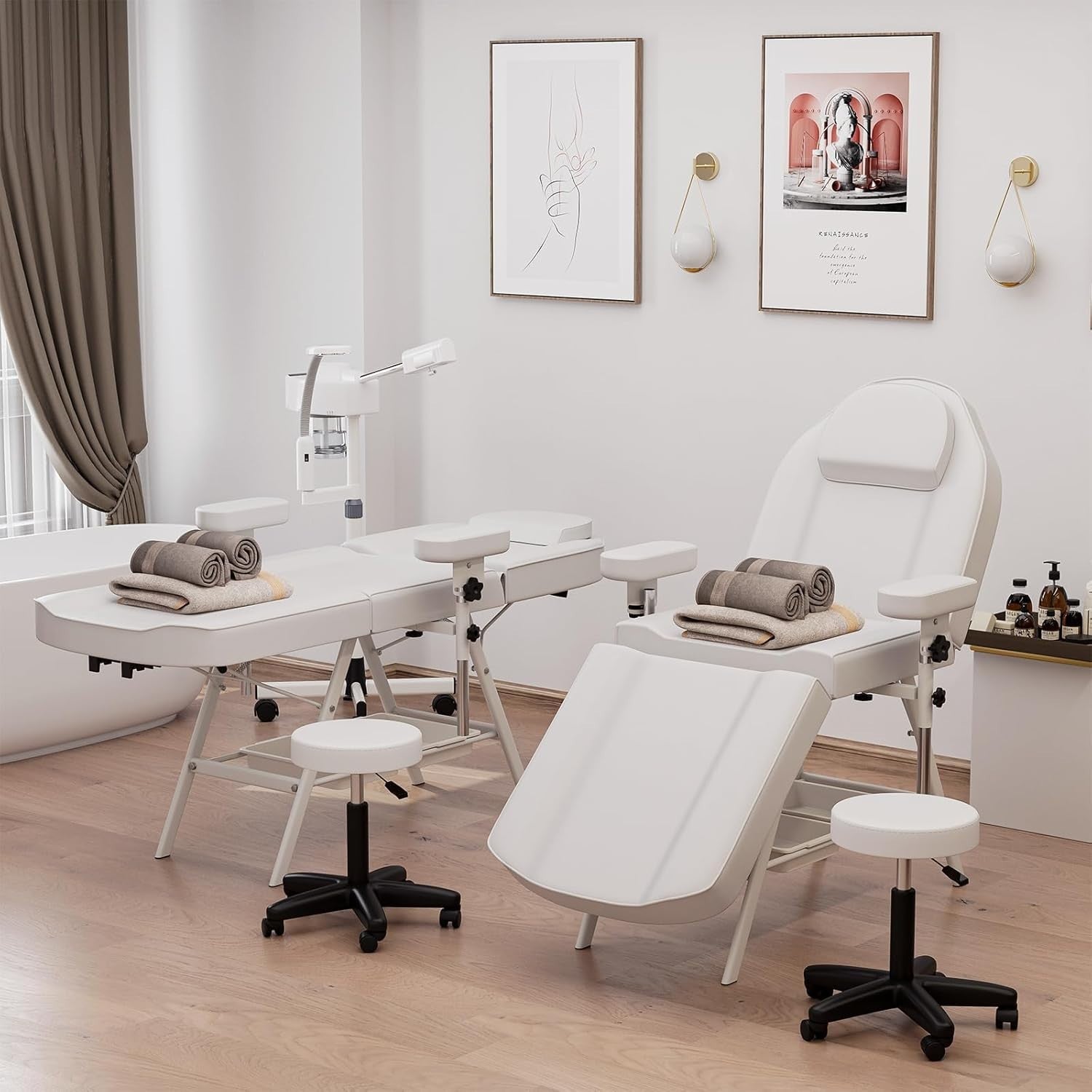 Adjustable 3-Section Salon Beauty Tattoo Bed Rotating Armrests Esthetician