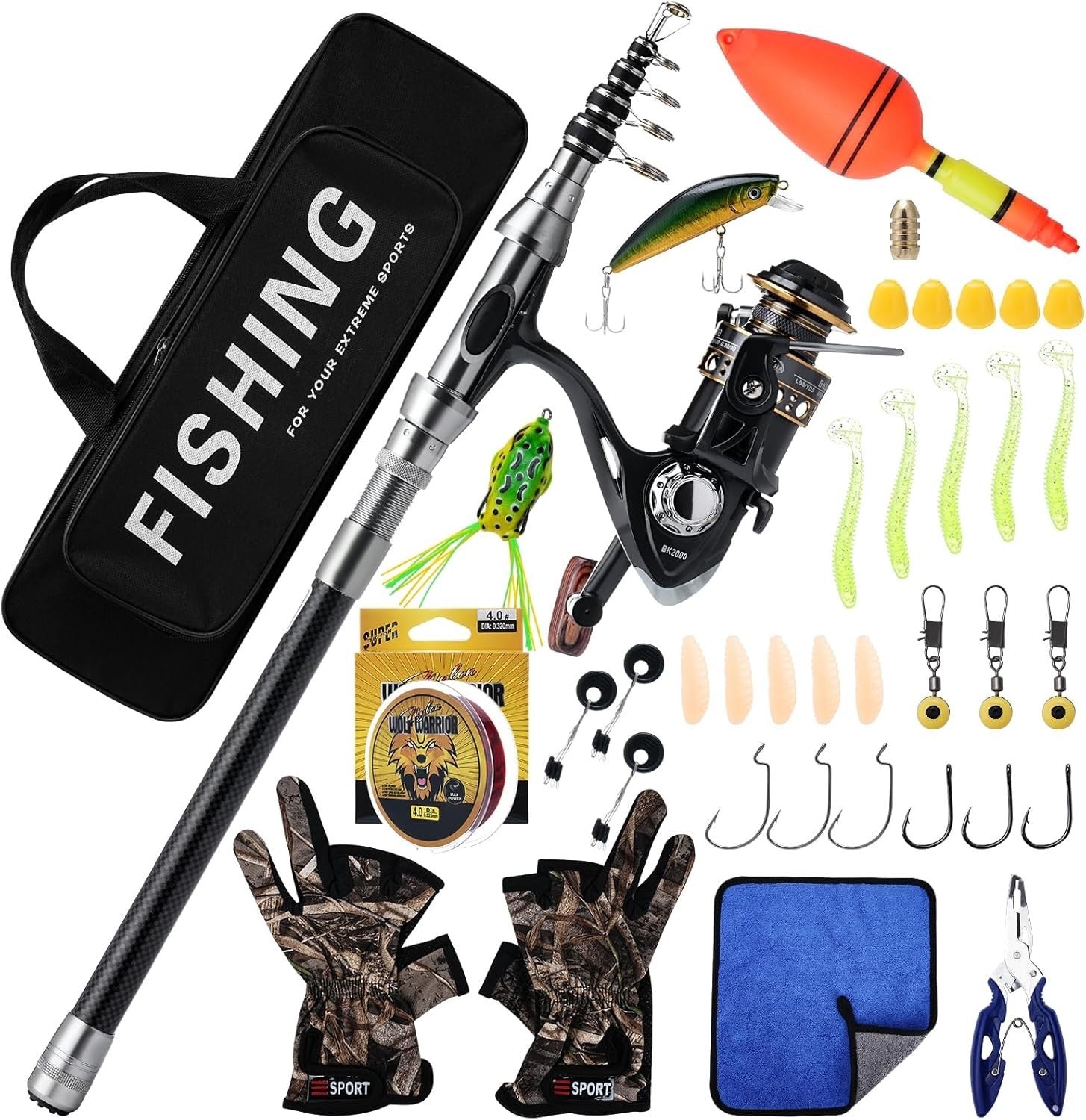 Telescopic Fishing Rod & Reel Kit 2.1m Spinning Pole with Lures & Bag