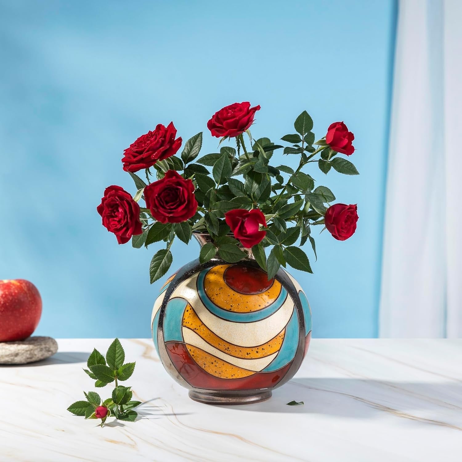 Handmade Ceramic Flower Vase 16cm Round Glazed Art Home Décor Gift