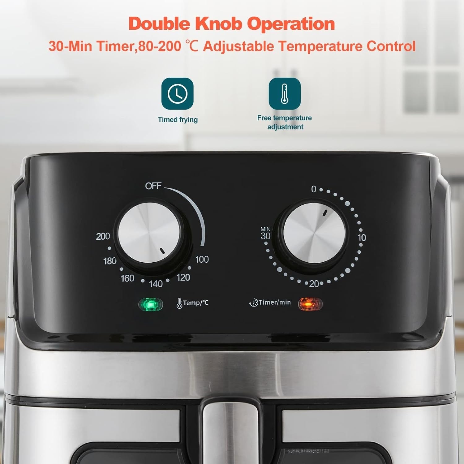 6.5L Air Fryer 1700W Rapid Air Dual Knob Window Non Stick Basket