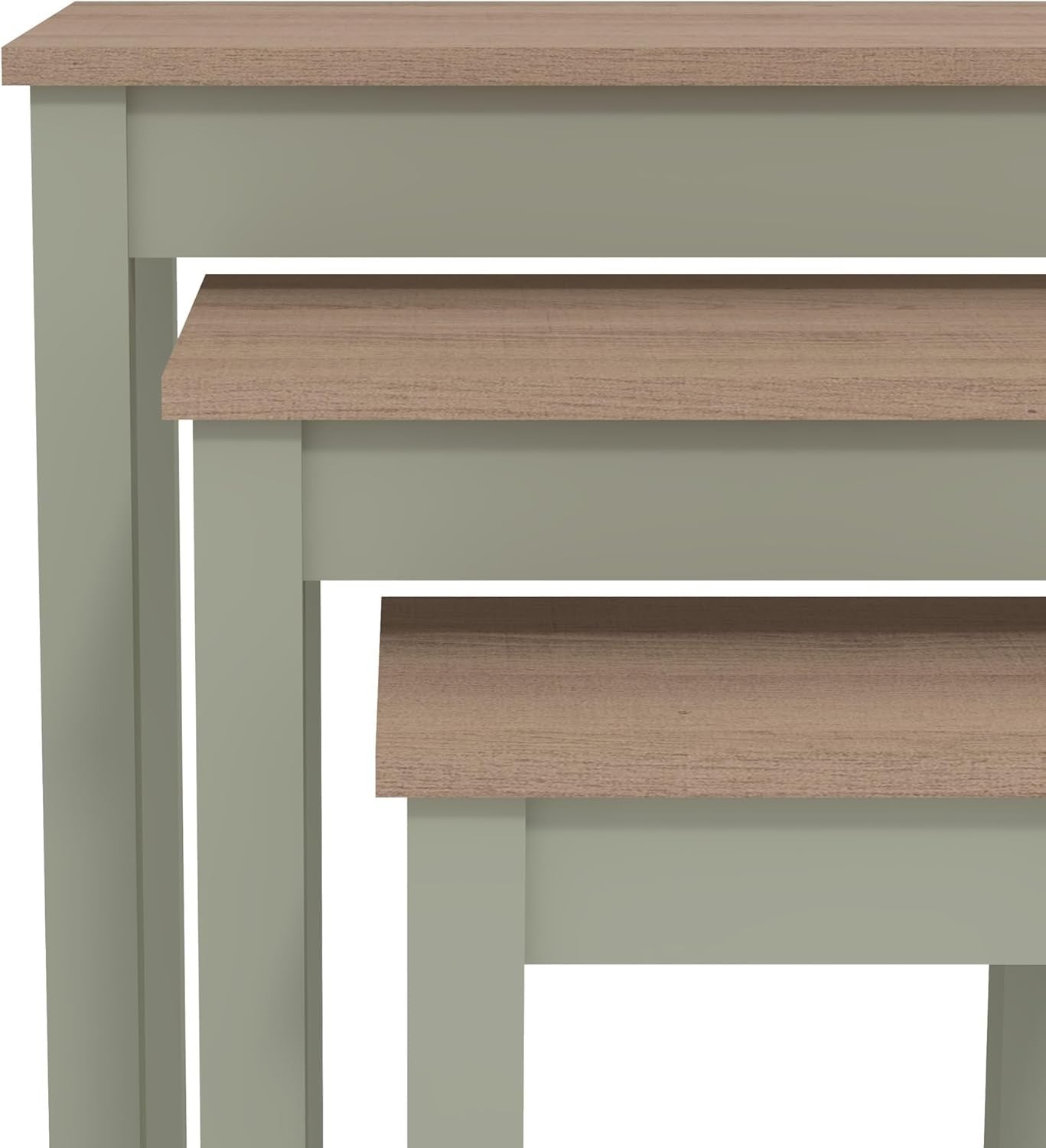 Space-Saving Nesting Coffee Tables Set of 3 Wood Side End Table Sage Green/Oak