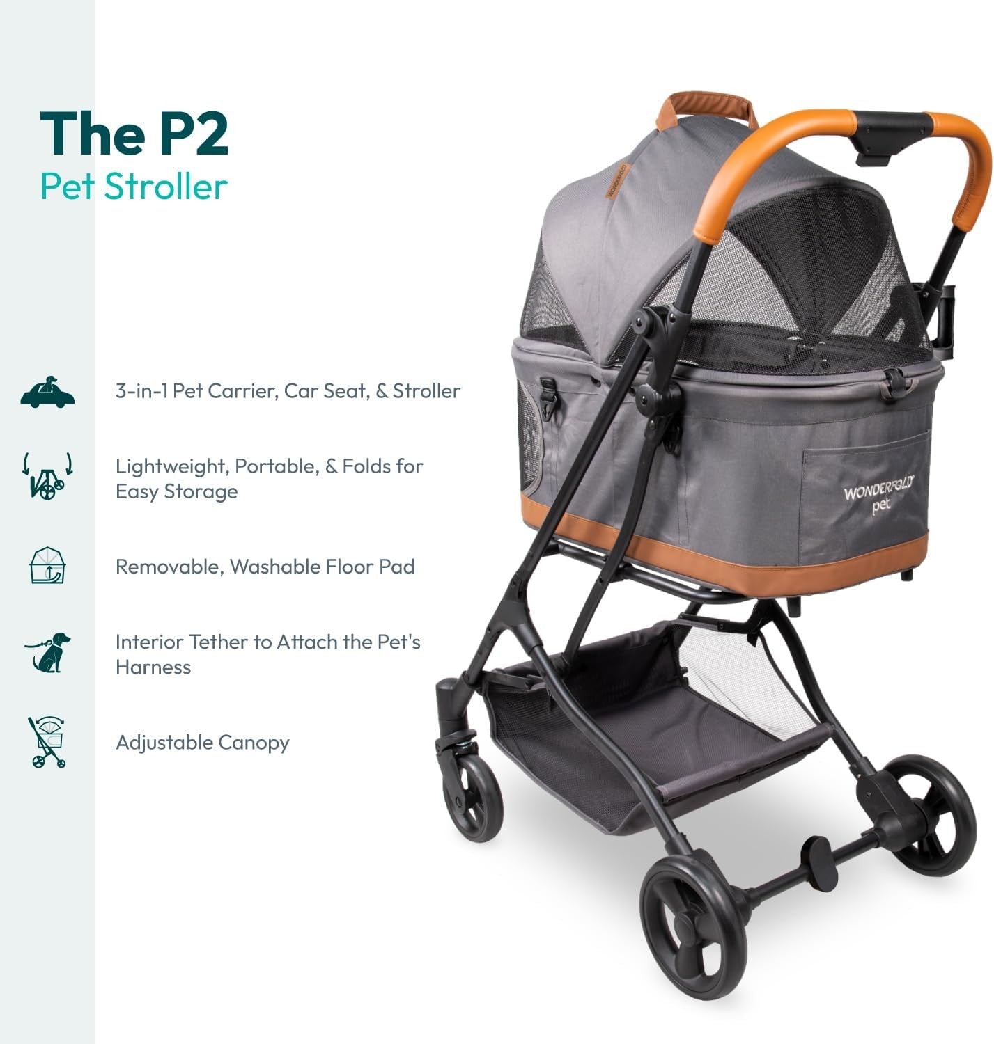 Pet Stroller with Removable Carrier Foldable One Step Brake Mesh Canopy