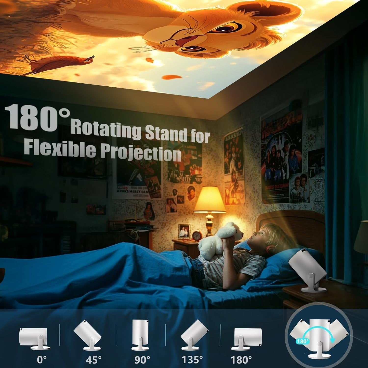 Smart Mini Projector 1080P WiFi 6 Bluetooth 180° Auto Keystone