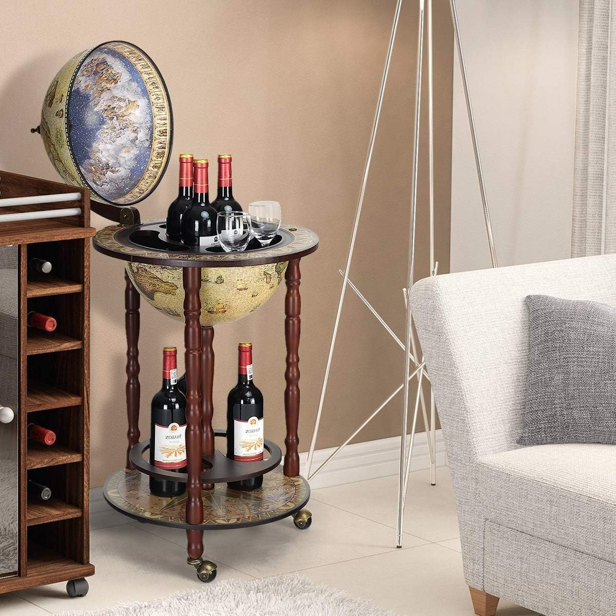 Vintage Globe Bar Drinks Cabinet on Wheels Wine Storage Table Mini Bar