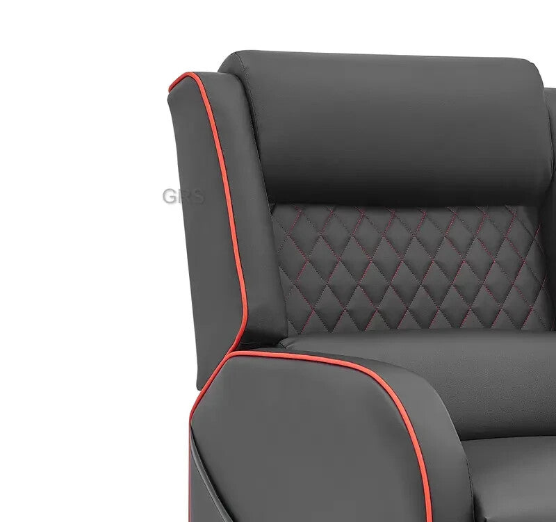 Black/Red Gaming Recliner Chair Faux Leather Manual Sofa with Footrest & Storage