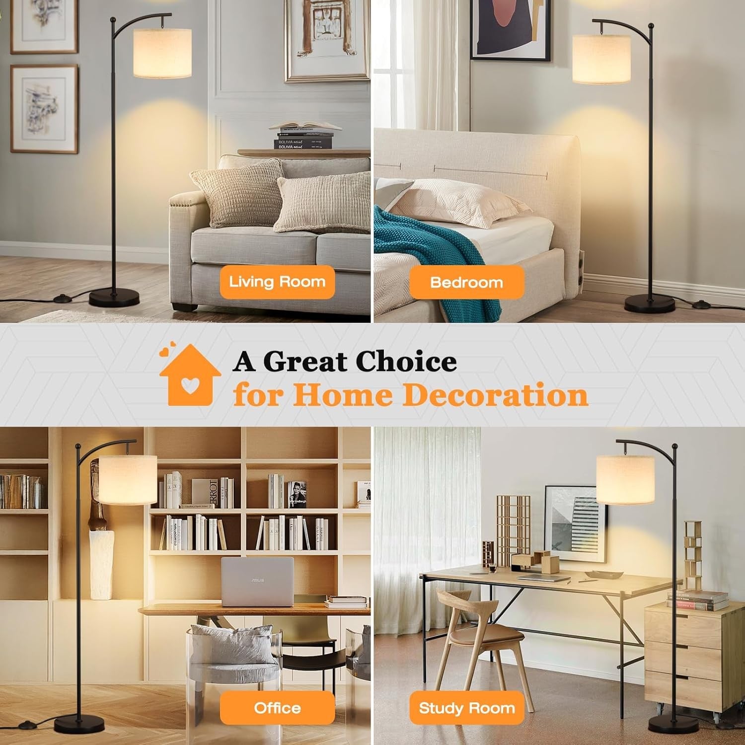 Modern Arc Floor Lamp Dimmable LED Remote Control Living Room Standing