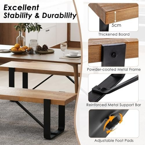 152cm Metal Dining & Hallway Bench – Rustic Wood Seat, 300KG Capacity