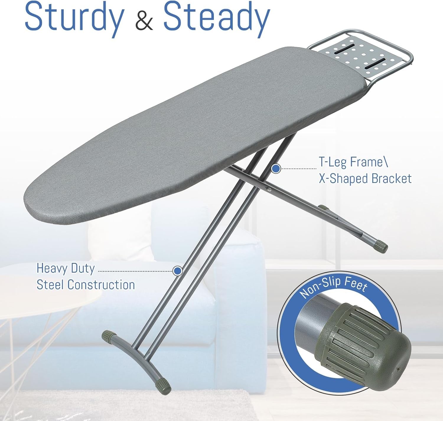 Full Size Ironing Board Adjustable Height Heavy Duty Heat Resistant 137cm