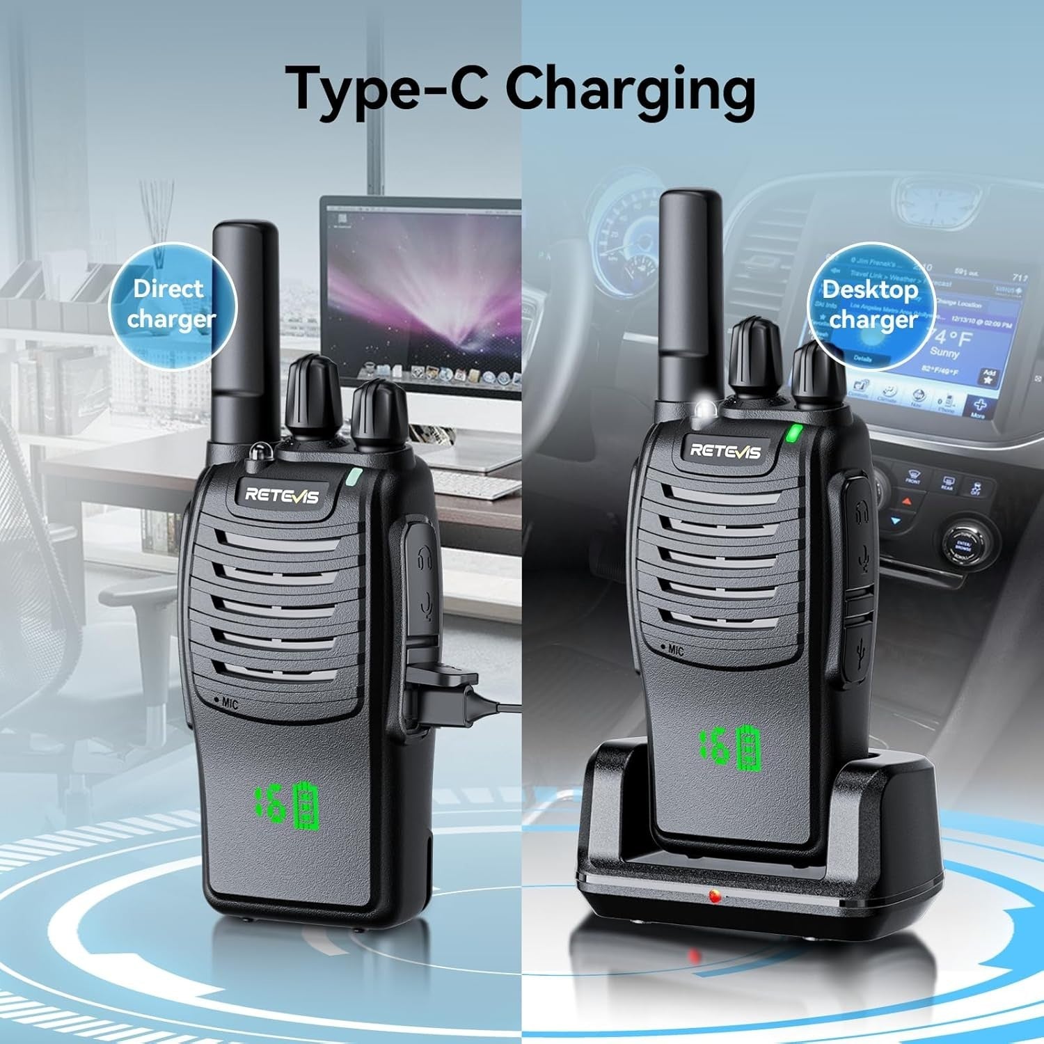 Walkie Talkies 3 Pack Rechargeable USB-C 2 Way Radio Screen VOX
