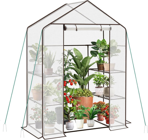 Walk-In Greenhouse with Shelves | Waterproof PE Cover | Reinforced Metal Frame