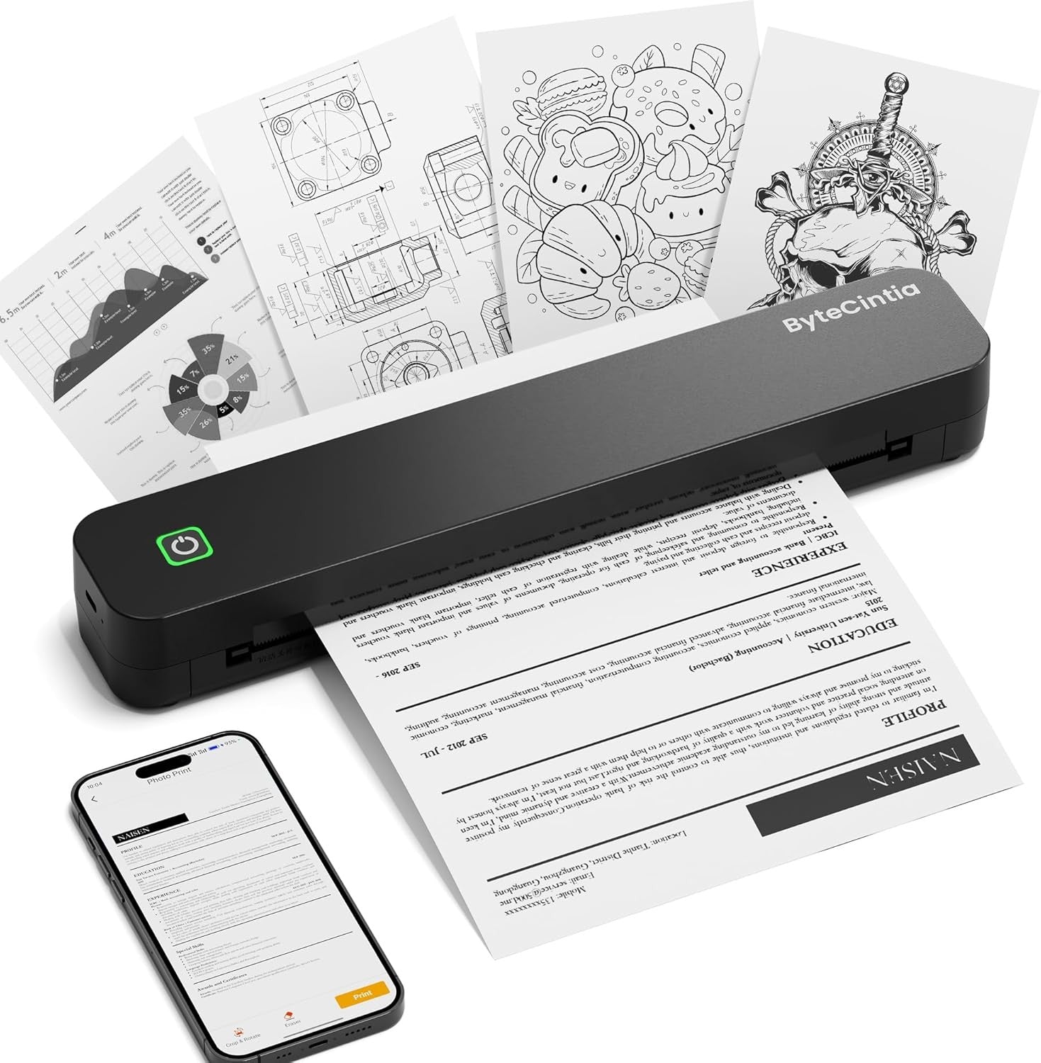 Portable A4 Bluetooth Thermal Printer Inkless Travel