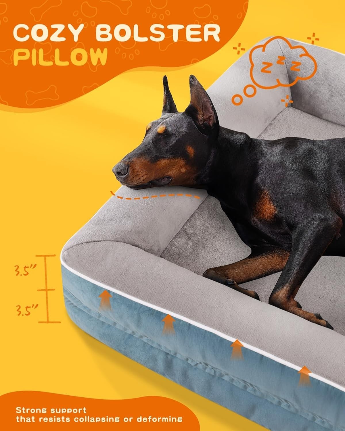 Large Orthopedic Dog Bed 91x61cm Waterproof Washable Blue