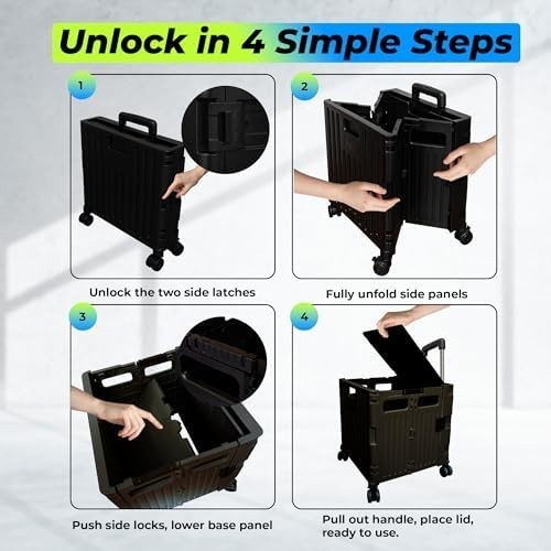40KG Foldable Shopping Trolley 65L Cart with Lid 4 Wheels Handle