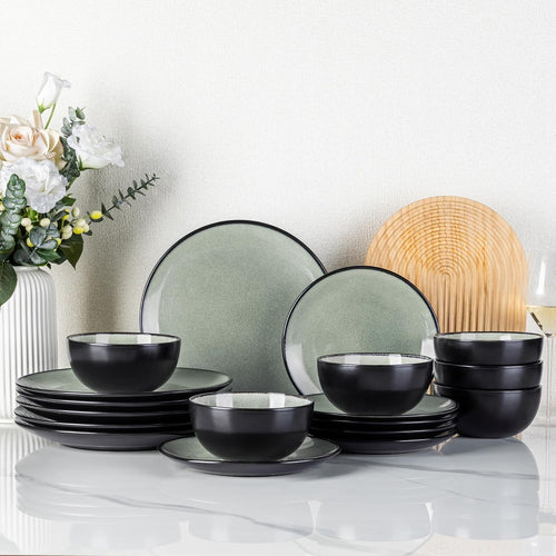 18pc Stoneware Dinner Set for 6 Plates Bowls Scratch Resistant Dishwasher Safe