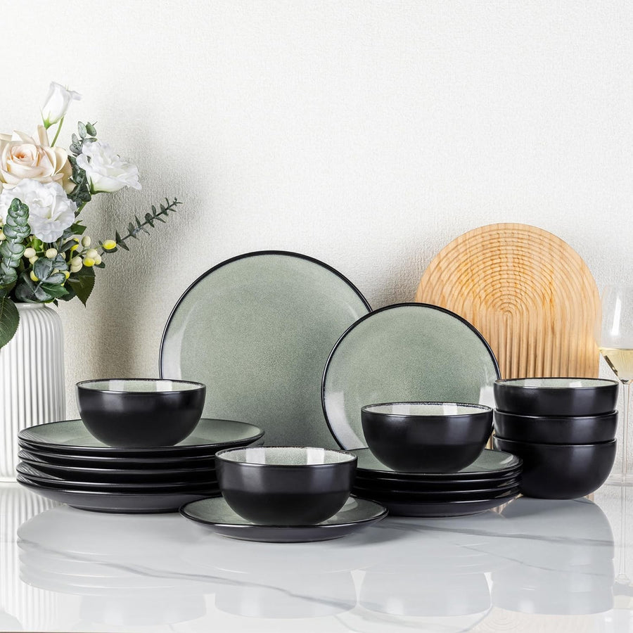 18pc Stoneware Dinner Set for 6 Plates Bowls Scratch Resistant Dishwasher Safe