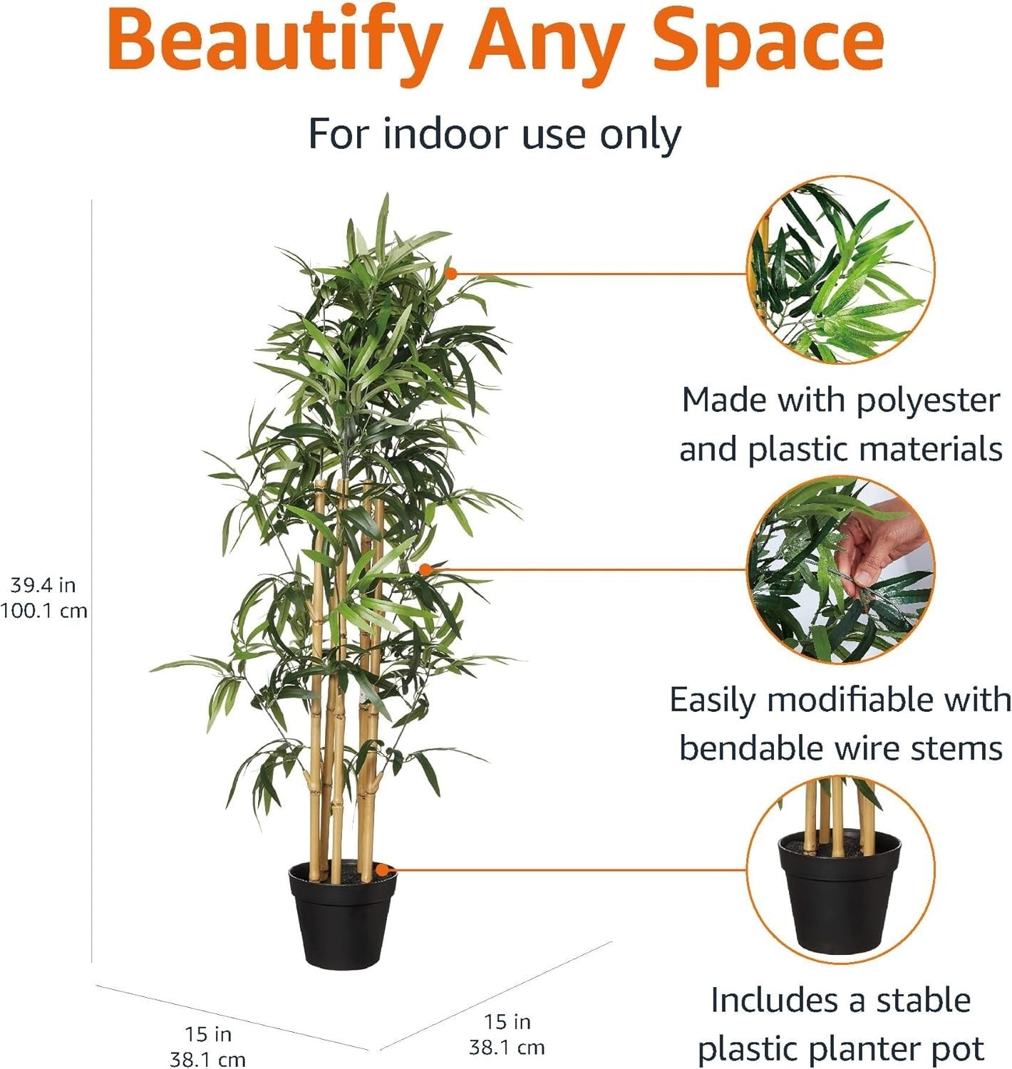 100cm Artificial Bamboo Tree Plant in Pot Faux Green Indoor Office Home Decor
