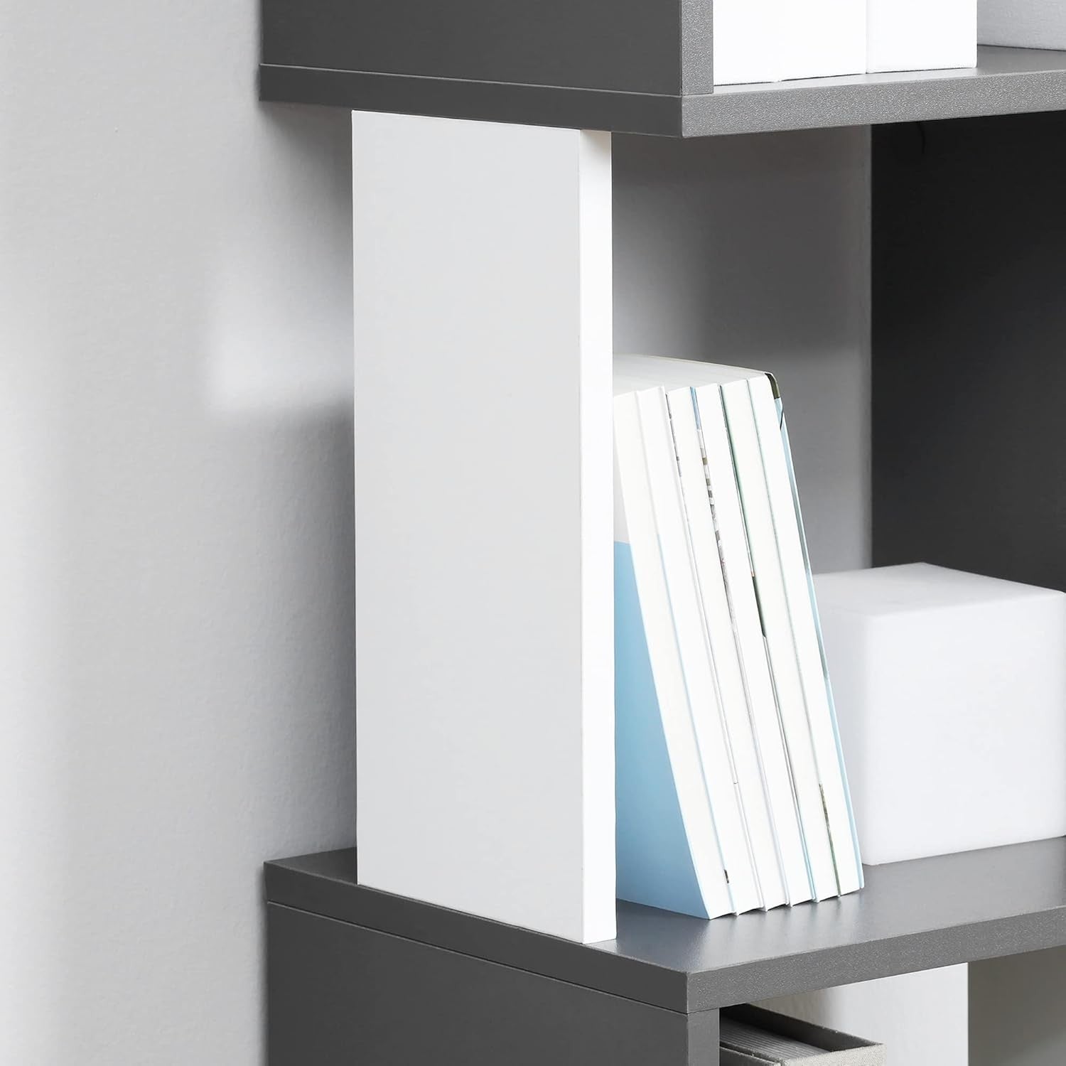 Modern 5-Tier Bookcase Storage Unit with Open Shelves – White & Grey