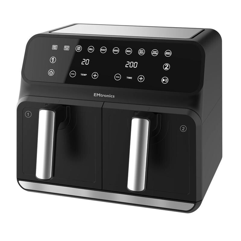 8L Dual Air Fryer 2500W Family Size Digital Cooker 2 Basket Oil-Free Black