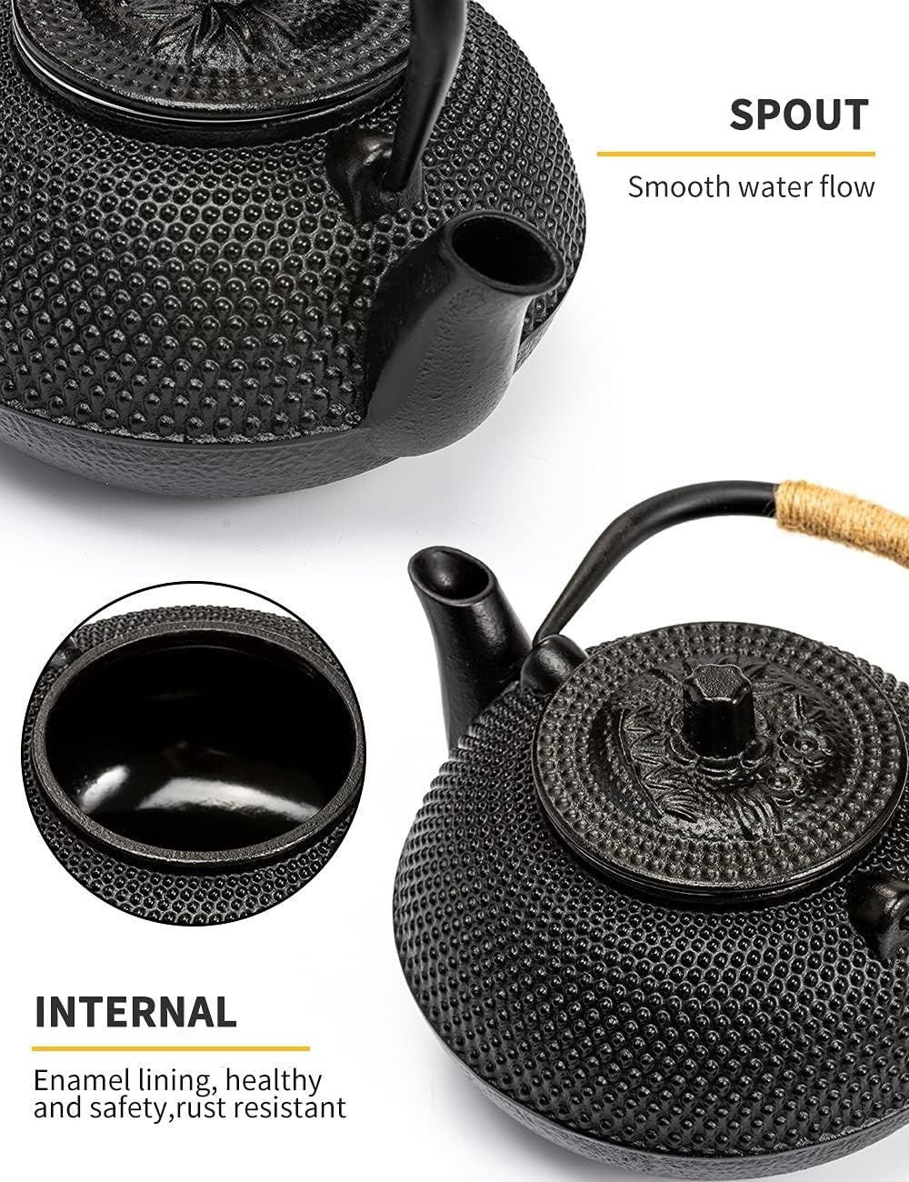 Cast Iron Teapot 900ml Japanese Tetsubin Tea Pot w/ Infuser Black