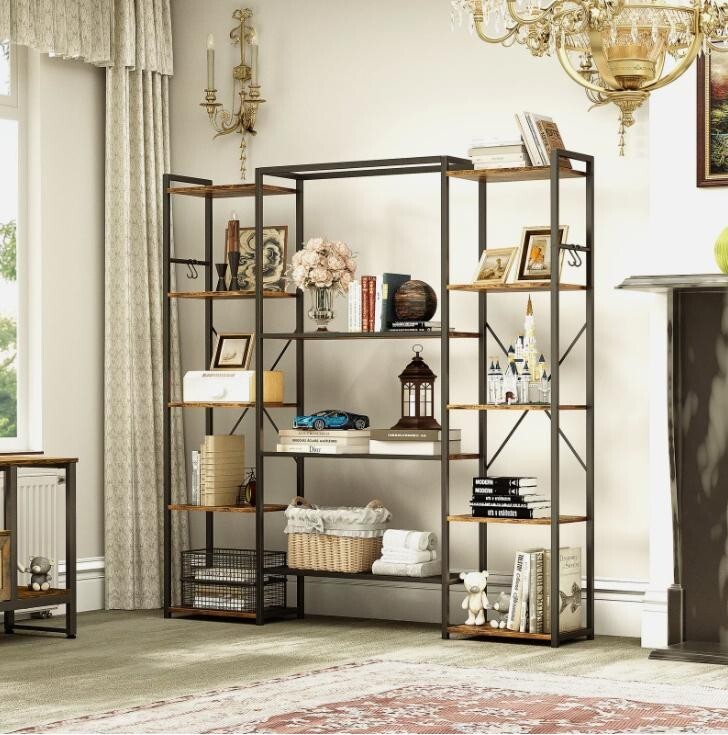 Industrial 5 Tier Metal Bookcase Storage Rack Shelf Unit for Living Room