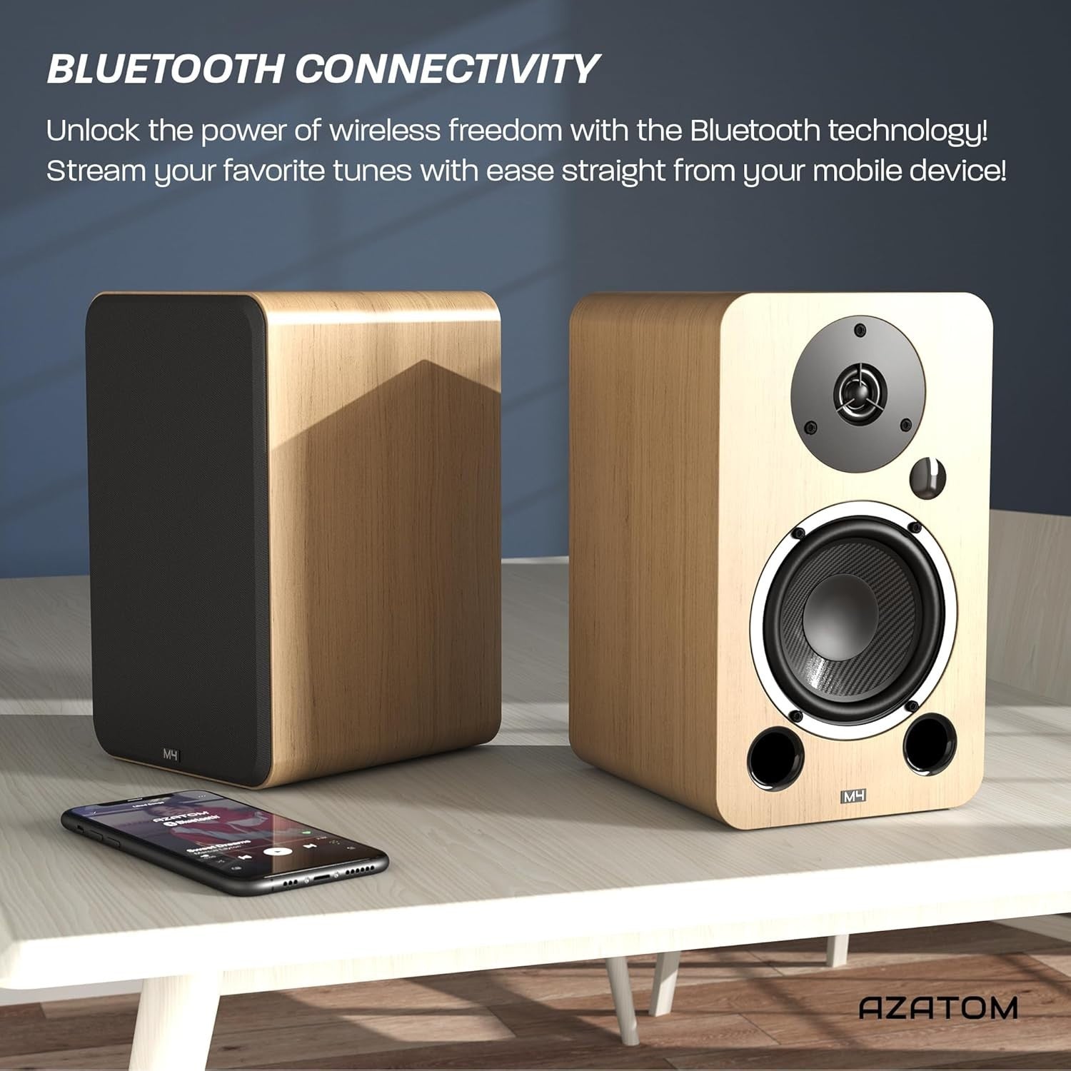 80W Bluetooth Bookshelf Speakers Hi-Res Audio HDMI Optical RCA Wood Finish