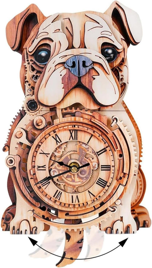 3D Wooden Bulldog Puzzle Clock Kit – Mechanical, Functional, Home Decor