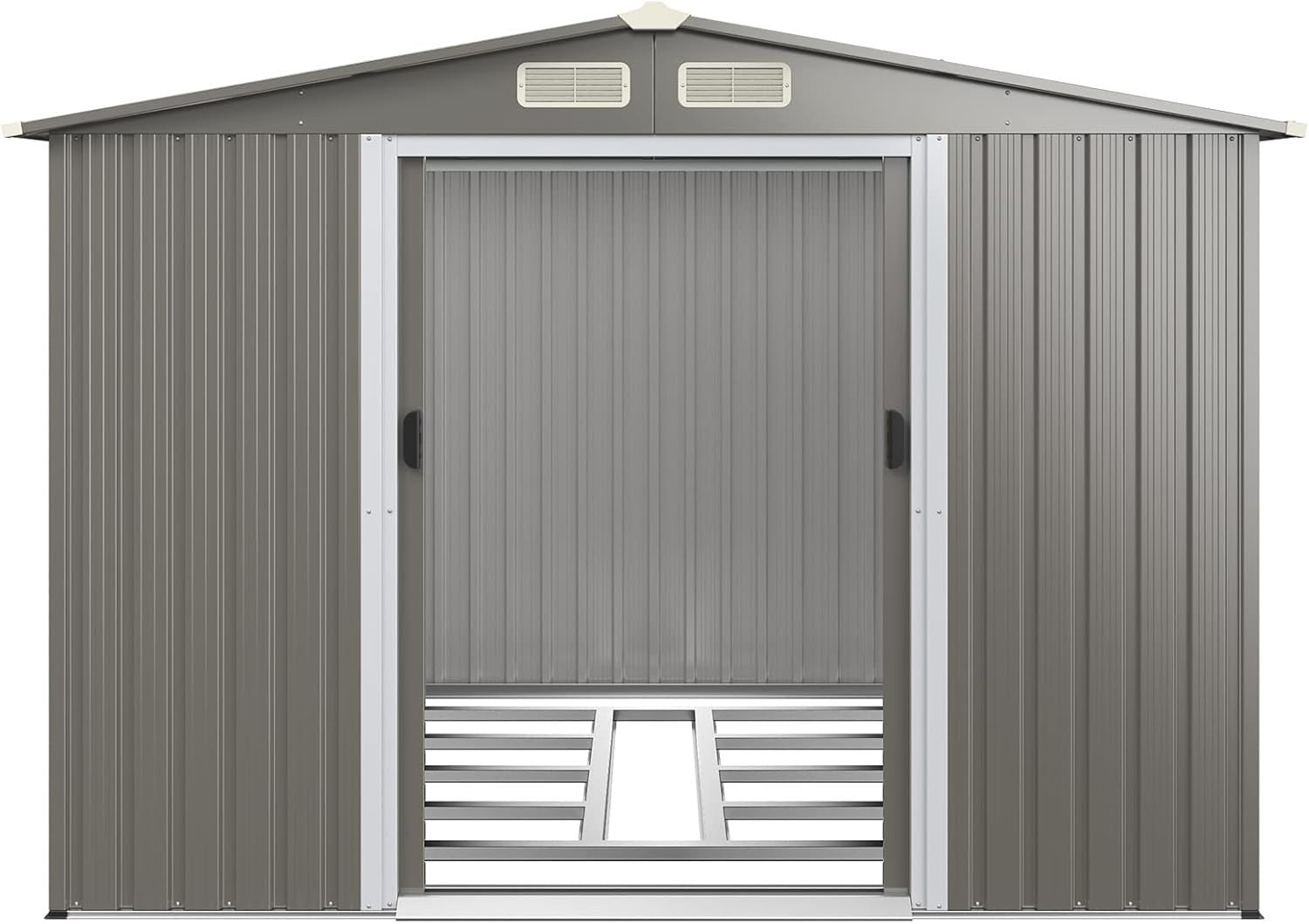 8x6FT Metal Garden Shed with Double Sliding Doors & Ventilated Ramp