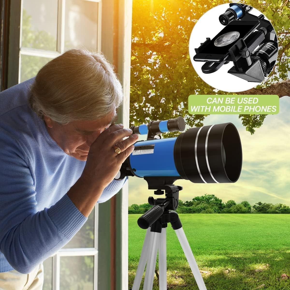 70mm Kids Astronomy Telescope 150x Magnification Tripod Beginner Blue