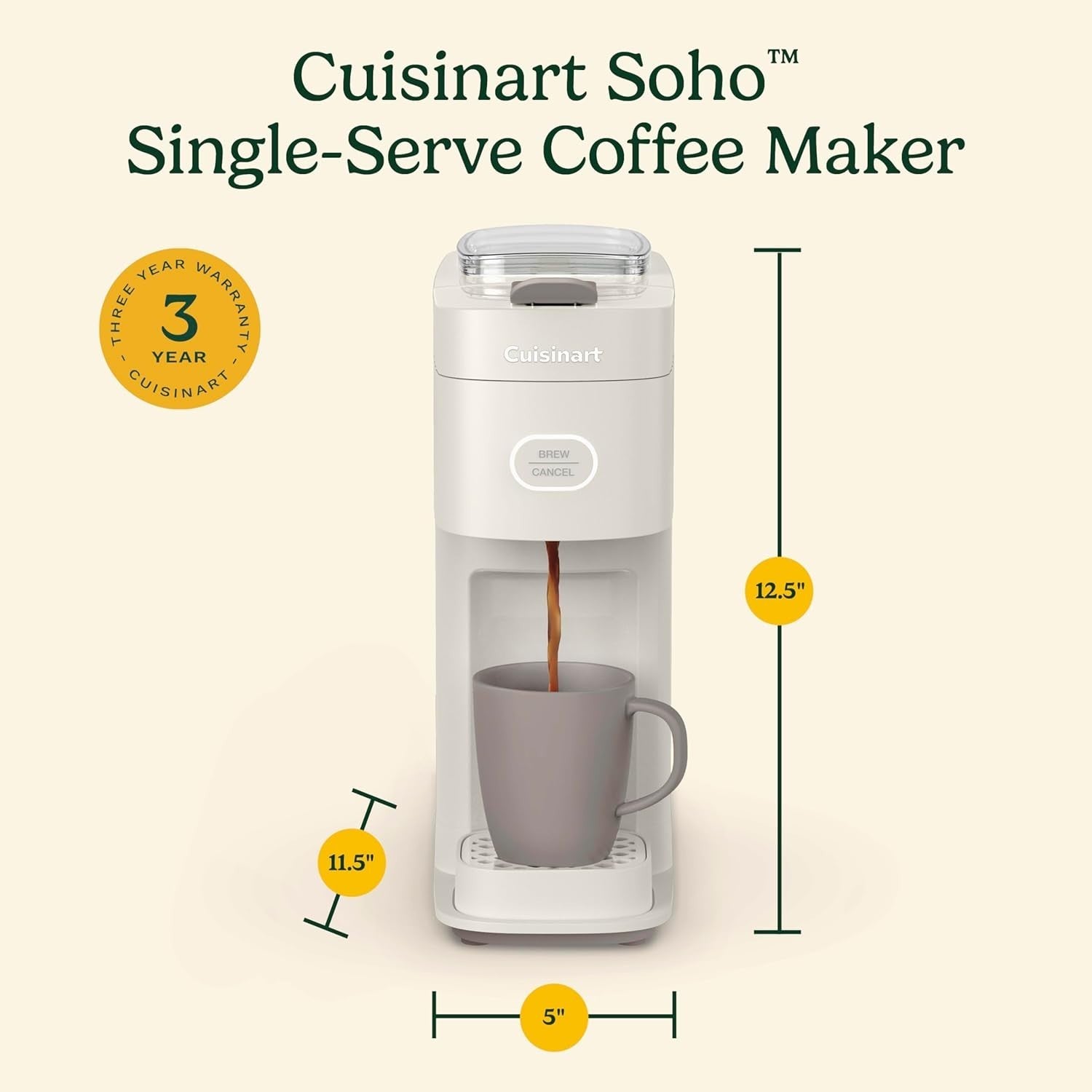 Single Serve Coffee Maker Pod Compatible Auto Shut Off Compact 12oz Brewer