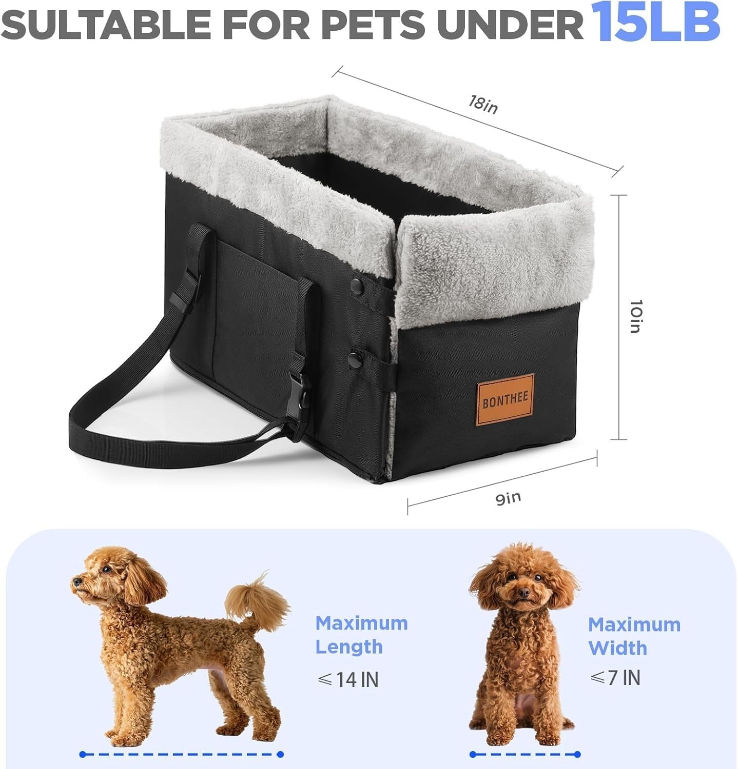 Center Console Dog Car Seat Booster Foldable Safety Leash Storage