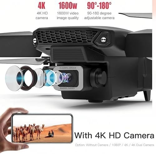 4K Dual Camera Foldable Drone w/ 360° Flip WiFi FPV 2 Batteries Carry Bag