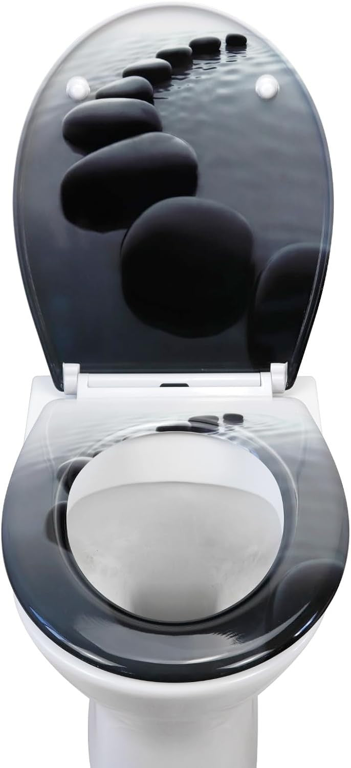 Stone Water Toilet Seat Soft Close Duroplast Quick Release Top Fix 45x37cm Oval