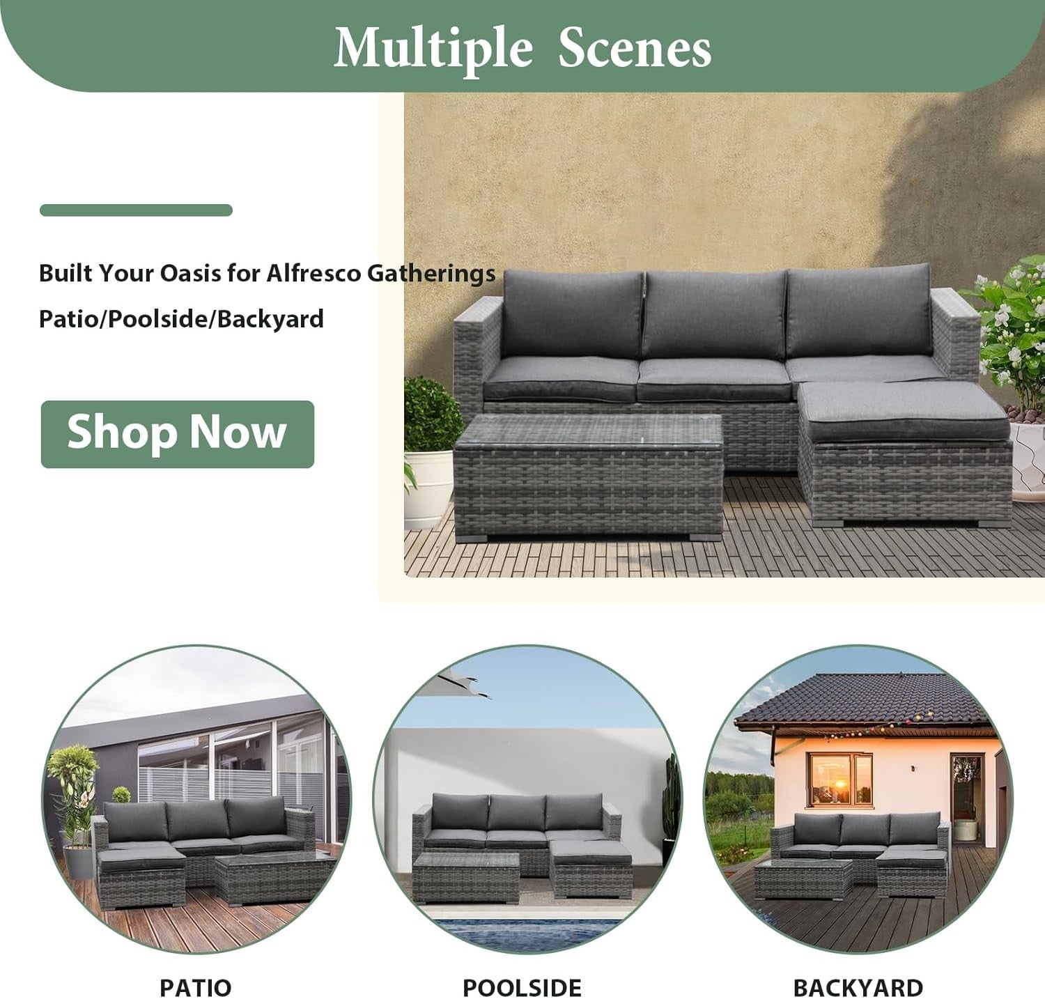 Rattan Garden Sofa Set 3PC Outdoor Patio Furniture w/ Cushions & Table