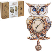 3D Mechanical Owl Clock Puzzle Wooden Pendulum Wall Decor DIY Kit