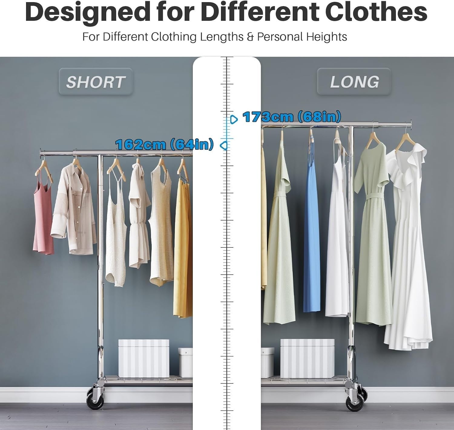 238KG Heavy Duty Extendable Clothes Rail with Wheels – Silver