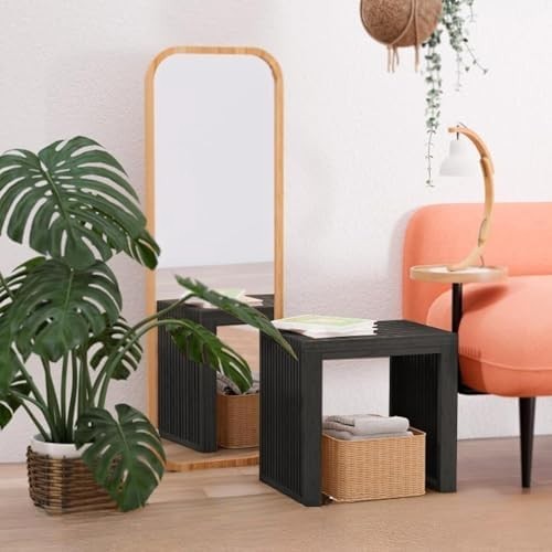 Black Bamboo Bench Modern Indoor Storage Seat for Entryway Bedroom Kitchen