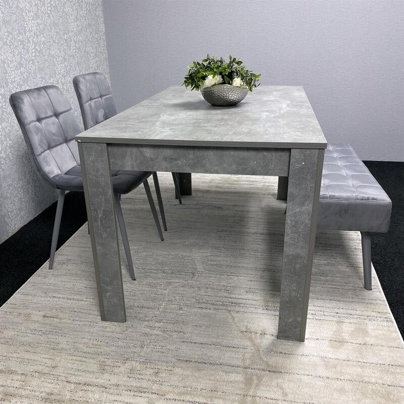 Grey Wood Dining Table Set with 2 Chairs & 2 Benches Padded Kitchen Set