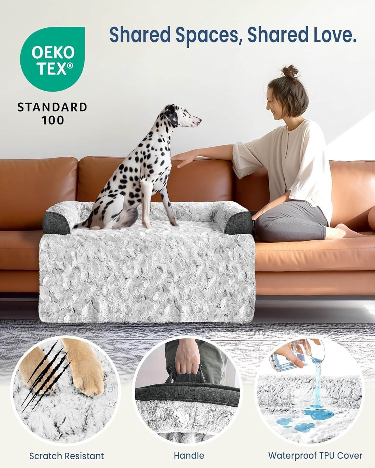 Large Orthopedic Dog Sofa Bed 104x94x12.5cm Faux Fur Grey