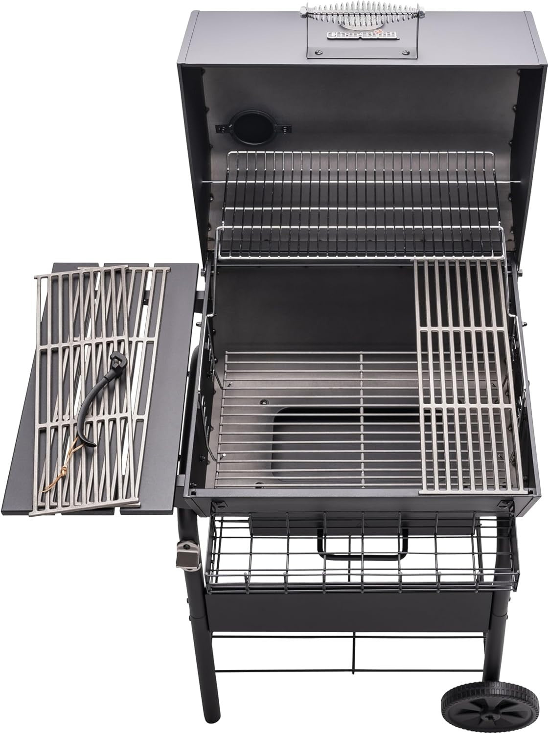 Large Charcoal BBQ Grill with Adjustable Grate & Side Shelf