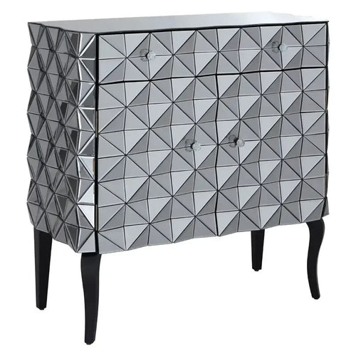 Silver Mirrored Cabinet Modern Geometric Storage Unit with 3D Design