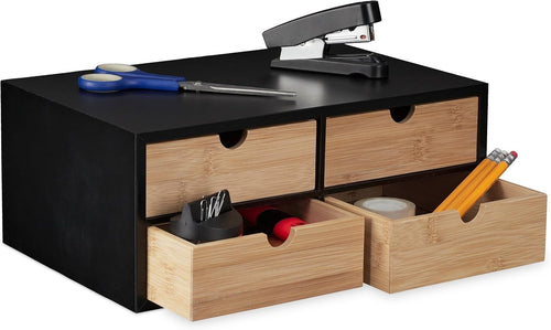 Bamboo Desk Organizer with 4 Drawers for Office & Stationery Natural/Black
