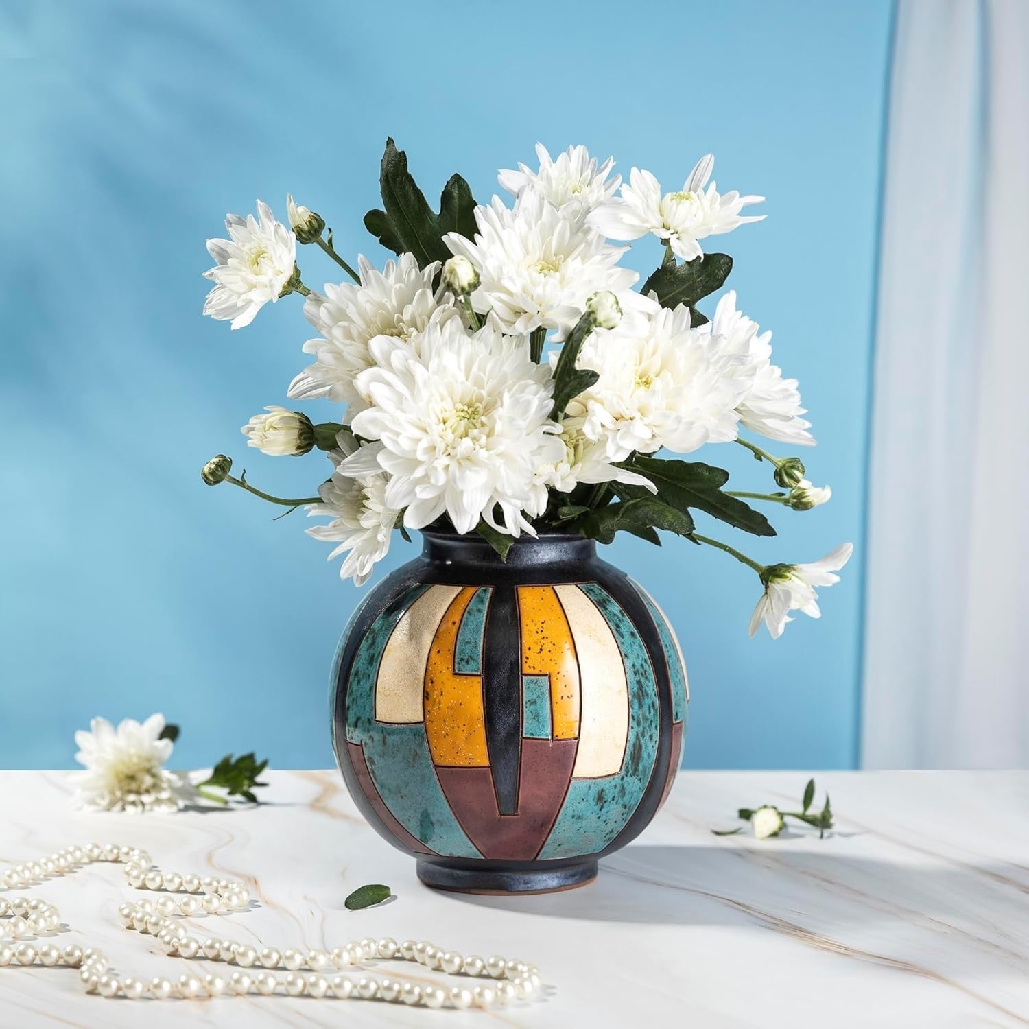 Handmade Ceramic Flower Vase 16cm Artisan Glazed Decorative Pottery