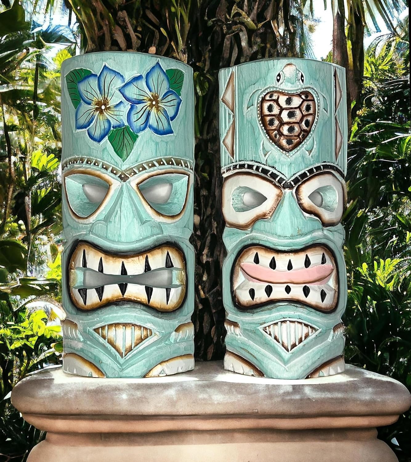 Set of 2 Tiki Mask Wall Art Tropical Hawaiian Luau Bar Decor