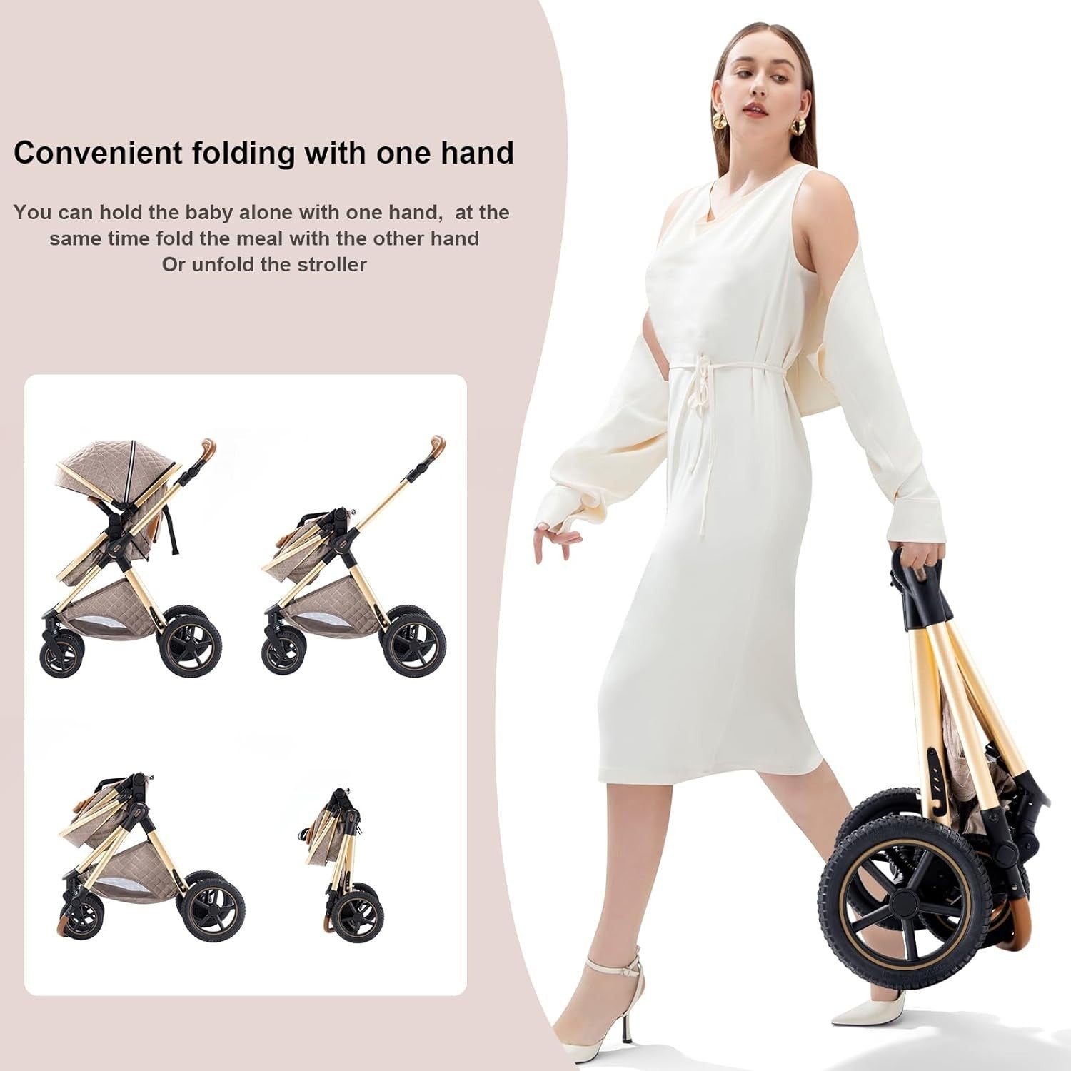 3 in 1 Baby Pram Pushchair Lightweight Folding Travel System Grey