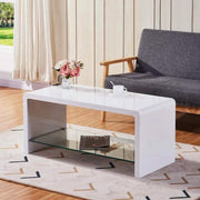 High Gloss White Coffee Table with Glass Shelf 100x45x45cm Modern Design