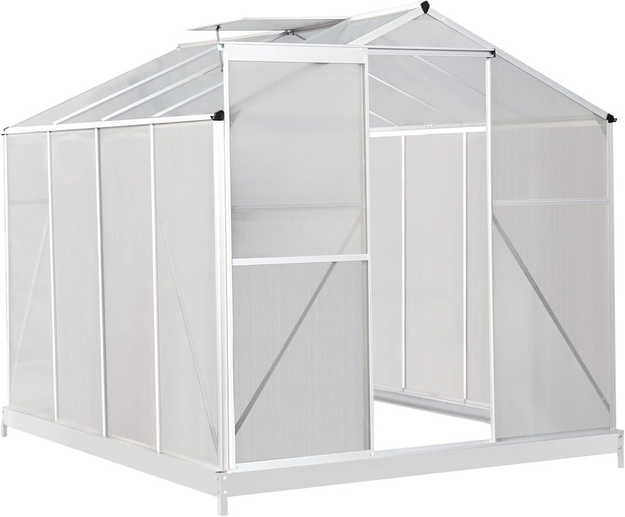 8x6FT Polycarbonate Walk-In Greenhouse with Base – Aluminium Frame, UV Resistant