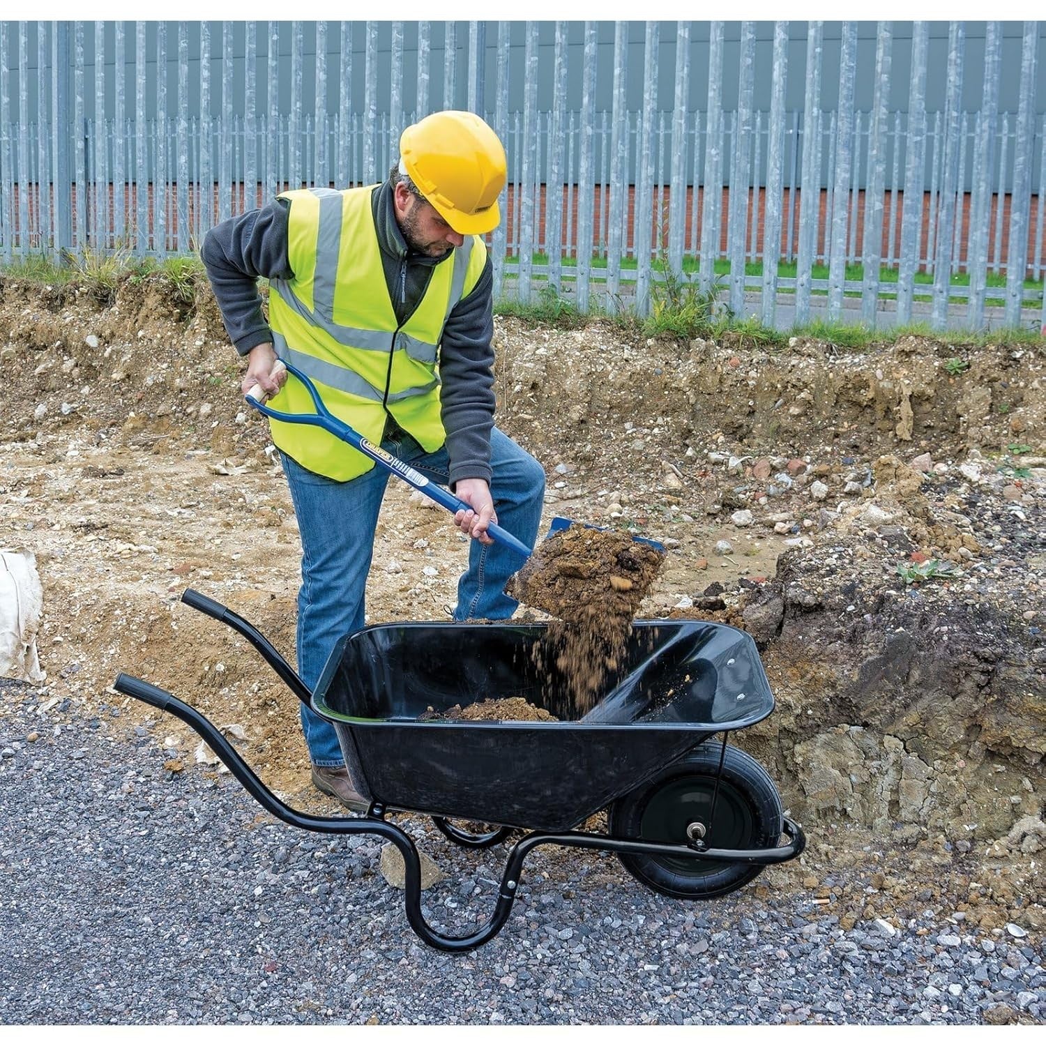 85L 1-Wheel Metal Wheelbarrow – Black – Heavy Duty Tray w/ Pneumatic Tyre 150kg