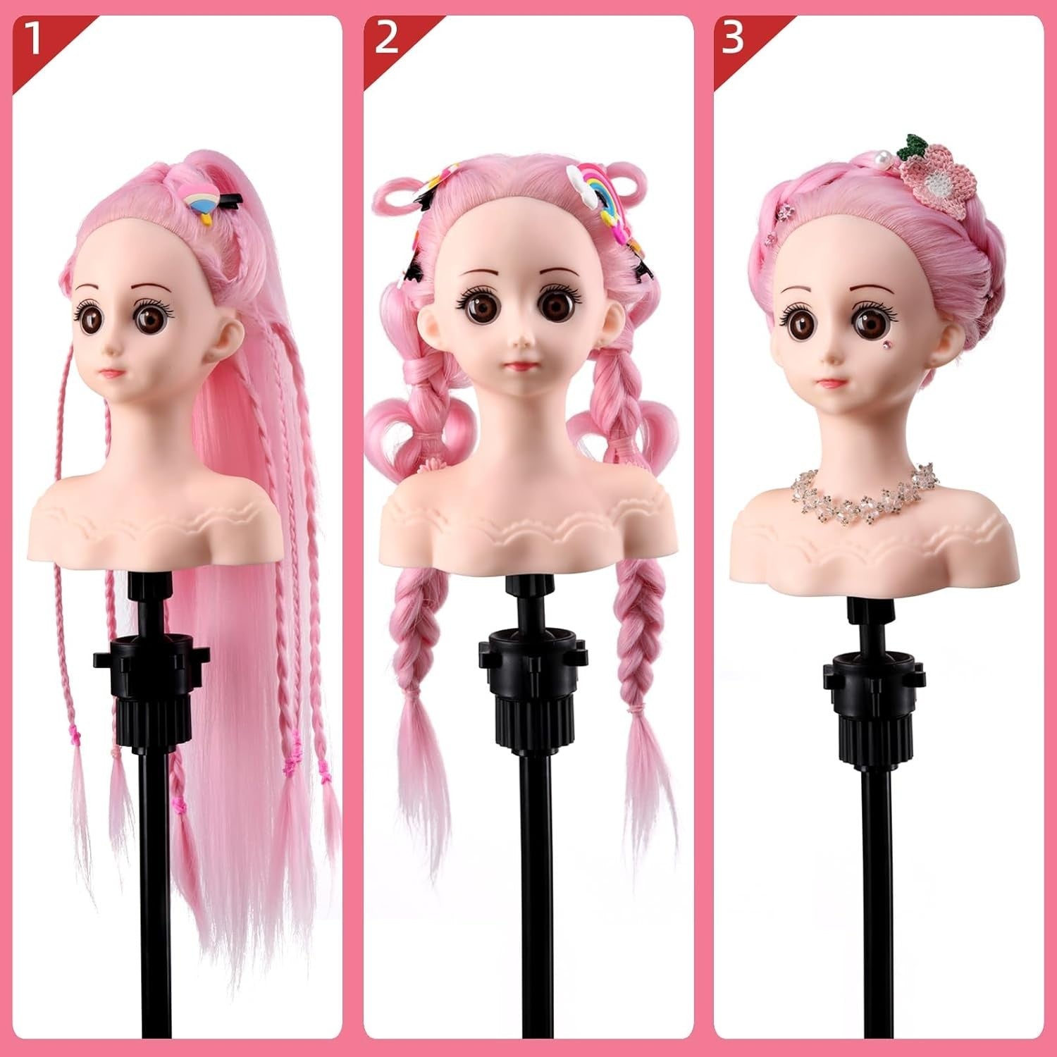 Hairdressing Mannequin Head w/ Clamp Synthetic Hair Styling Practice Doll