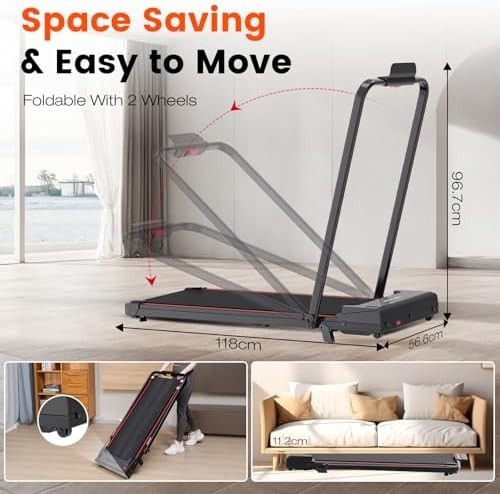 Foldable Under Desk Treadmill 12KM/H Incline LED Remote Black